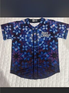 Lost Lands Festival Jersey XL Official Blue Baseball Button Up Excision Rave EDM